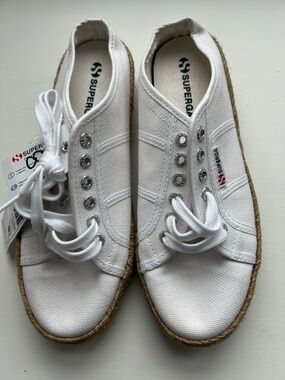 NEW Superga slip on canvas sneakers/espadrilles with rattan rope trim